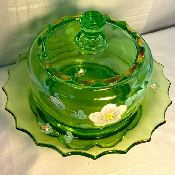 COPY - 1904 VOGUE ENAMELLED ROSES ROUND COVERED BUTTER DISH JEFFERSON GLASS COM… - Picture 2 of 14
